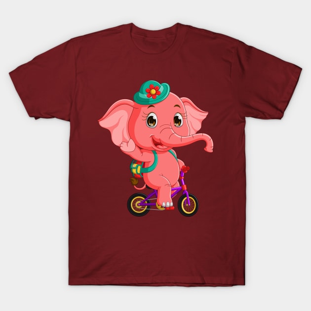 elephant riding bicycle T-Shirt by Mako Design 